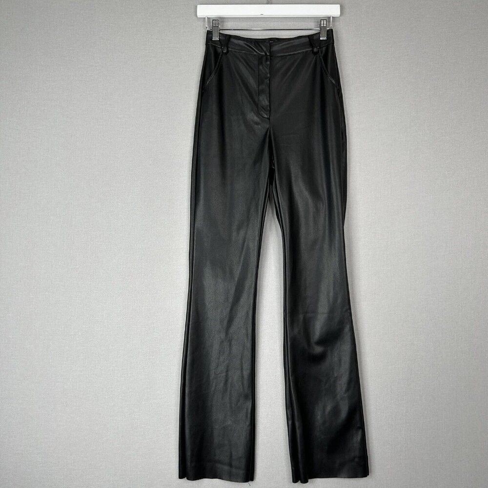 Meshki Womens Pants Small Black Vegan Faux Leather Flare Going Out Date Night